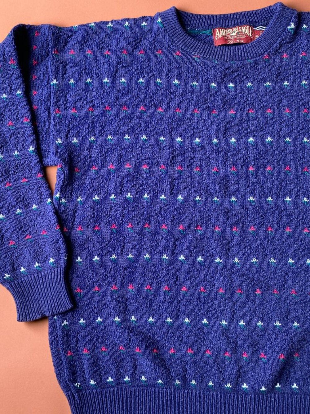 Vintage American Eagle Outfitters Sweater Blue Textured Knit Floral Medium